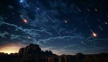 une étoilé nuit ciel avec une Montagne et étoiles ai généré photo