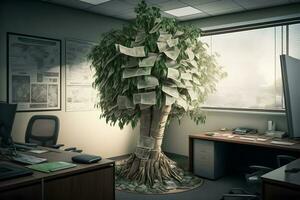 argent arbre dans le bureau. économie argent et prêt pour affaires investissement concept. neural réseau ai généré photo