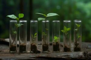 vert Frais plante dans verre tester tube dans laboratoire. neural réseau ai généré photo