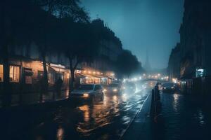 nuit lanternes lumière dans ancien rétro ville. neural réseau ai généré photo