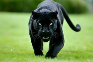 magnifique portrait de une noir panthère de le jaguar espèces. neural réseau ai généré photo
