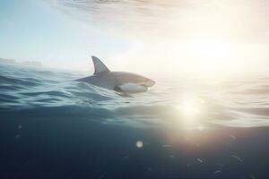 génial blanc requin posant dans le Profond bleu l'eau. neural réseau ai généré photo