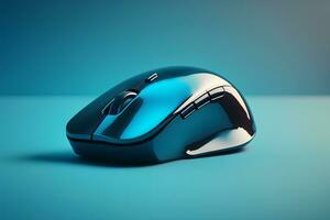 futuriste Douane PC Souris concept avec embrasé bleu tons. neural réseau généré art photo