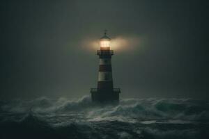 phare dans une orageux mer. neural réseau ai généré photo