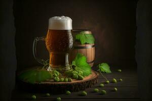 magnifique Bière avec mousse dans classique Bière verre dans foncé scène. neural réseau généré art photo