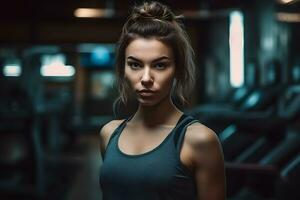 magnifique athlétique latina femme dans le salle de sport. neural réseau ai généré photo