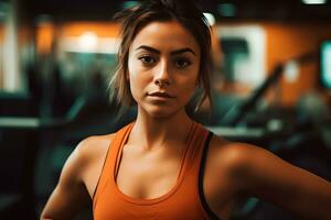 magnifique athlétique latina femme dans le salle de sport. neural réseau ai généré photo