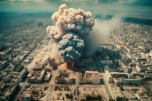 nucléaire explosion dans le ville. neural réseau ai généré photo