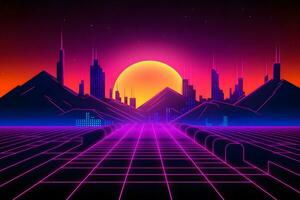 cyberpunk et rétro vague style futuriste nuit ville. neural réseau ai généré photo