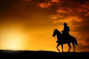 silhouette cow-boy sur à cheval. neural réseau ai généré photo