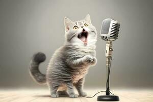 chat artiste chante dans une microphone. neural réseau ai généré photo