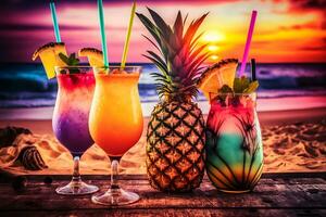 agréable Frais exotique cocktails, servi sur le plage. neural réseau ai généré photo