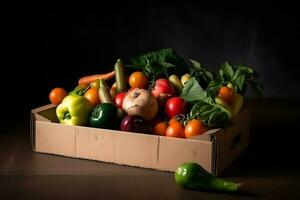 en bonne santé en mangeant concept. boîte avec des légumes. neural réseau ai généré photo