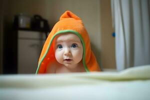 mignonne peu bébé portrait. neural réseau ai généré photo