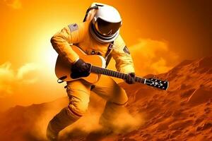 astronaute espace Roche guitare. neural réseau ai généré photo