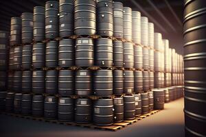 piles de Bière barils dans Brasserie fabrication entrepôt. neural réseau généré art photo