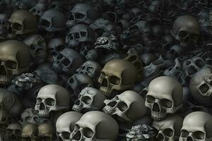 mur de Humain des os et crânes dans une catacombes. neural réseau ai généré photo