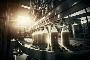 Lait production dans une usine. neural réseau ai généré photo