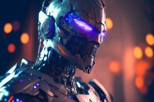 moderne futuriste Masculin humanoïde robot avec métal tenue. neural réseau généré art photo