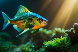 une poisson avec brillant couleurs dans le océan. généré par ai photo