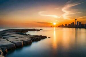 le Soleil ensembles plus de le ville horizon dans Toronto. généré par ai photo