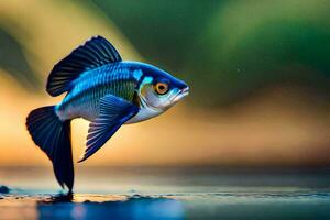 une poisson avec noir et bleu palmes est natation. généré par ai photo