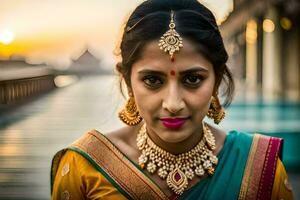 une magnifique Indien femme dans traditionnel tenue. généré par ai photo