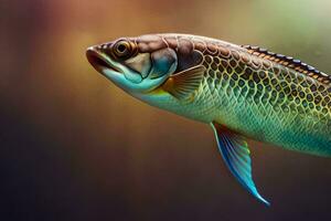 une poisson avec une longue queue et bleu et vert rayures. généré par ai photo