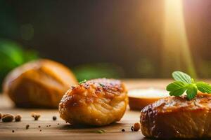 grillé poulet sur une en bois tableau. généré par ai photo