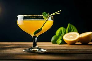 cocktail dans une verre avec citron et menthe. généré par ai photo