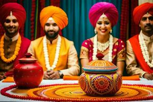 Indien mariage la cérémonie dans le ville. généré par ai photo