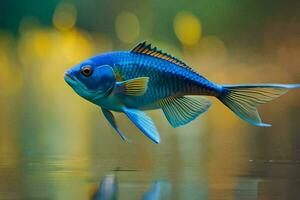 une bleu poisson est nager dans le l'eau. généré par ai photo