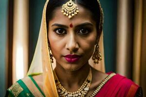 une magnifique Indien femme portant une sari. généré par ai photo