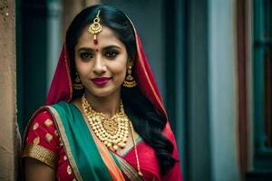 magnifique Indien femme dans traditionnel tenue. généré par ai photo