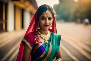 une magnifique Indien femme dans traditionnel tenue. généré par ai photo