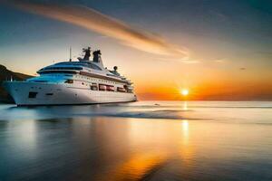 une luxe yacht à le coucher du soleil. généré par ai photo