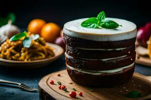 une empiler de Gâteaux avec fromage et des légumes. généré par ai photo