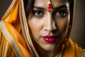 portrait de une magnifique Indien femme. généré par ai photo