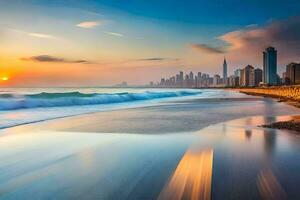 le ville horizon dans Dubai, uni arabe émirats. généré par ai photo