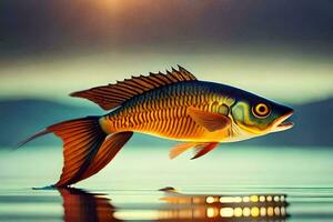 une poisson est nager dans le l'eau. généré par ai photo