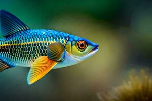 une poisson avec bleu, Jaune et Orange couleurs. généré par ai photo