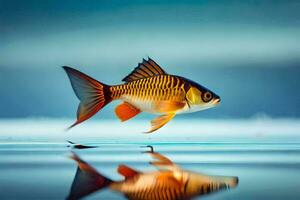 une poisson est réfléchi dans le l'eau. généré par ai photo