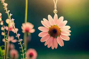 rose fleur pendaison de une Collier dans le Soleil. généré par ai photo