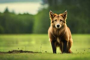 une marron chien permanent dans le herbe. généré par ai photo