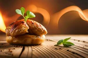 poulet ailes sur une en bois tableau. généré par ai photo