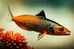 une poisson avec une noir et Orange modèle. généré par ai photo