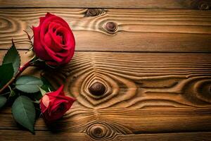 deux rouge des roses sur une en bois tableau. généré par ai photo