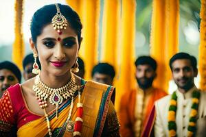 une magnifique Indien la mariée dans traditionnel tenue. généré par ai photo