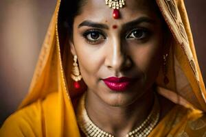 portrait de une magnifique Indien femme. généré par ai photo