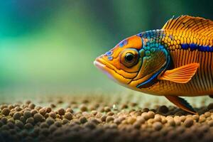 une coloré poisson est permanent sur Haut de certains aliments. généré par ai photo